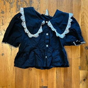 Elegant Black Lace-Trimmed Women's Blouse